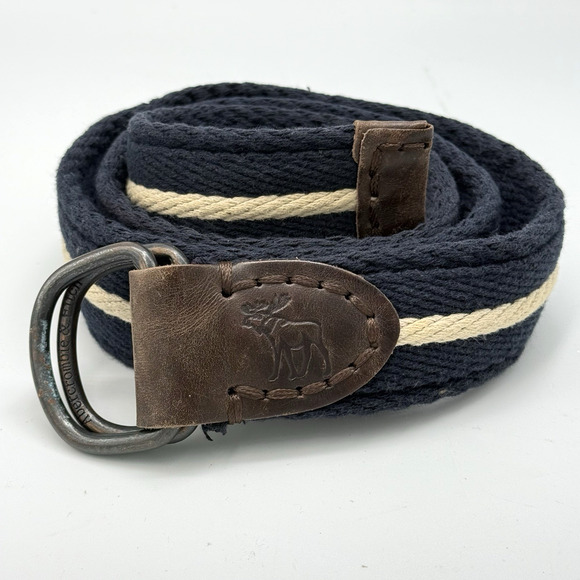 VTG A&F Navy Canvas Mens D Ring Belt Moose Adjustable 48" Abercrombie & Fitch - Picture 1 of 7